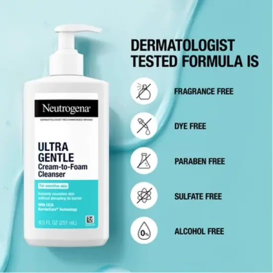 Neutrogena Ultra Gentle Cream-to-Foam Face Cleanser - Fragrance Free - 8.5 fl oz image {7}