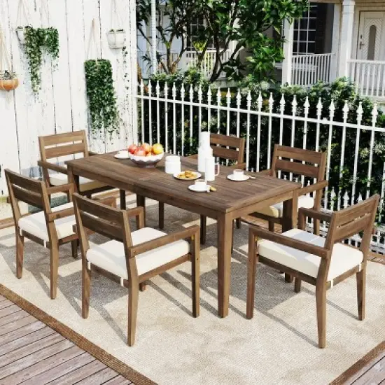 7-Piece Acacia Wood Patio Dining Set With Extendable Dining Table,Patio Dining Set With Wood Frame,Outdoor Furniture -Maison Boucle image {7}