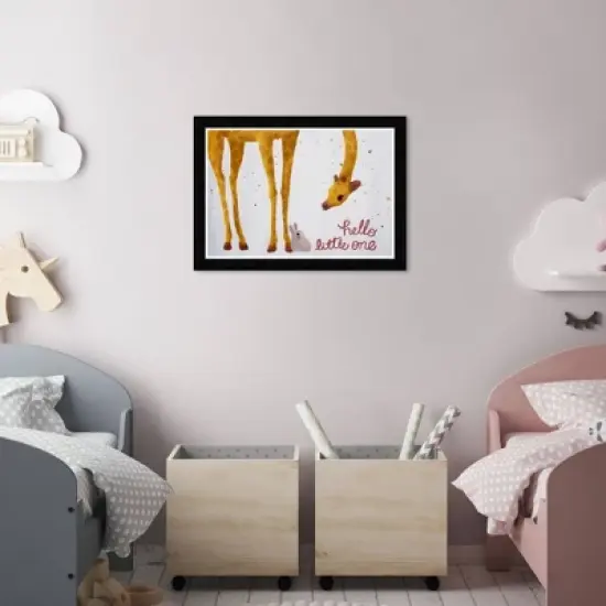 21" x 15" Hello Little One Giraffe Bunny Animals Framed Art Print - Wynwood Studio image {4}