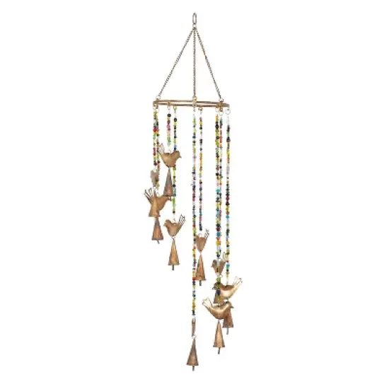 26" x 7" Eclectic Metal Birds Windchime with Beaded Strands Gold - Olivia & May: Indoor Musical Decor image {2}