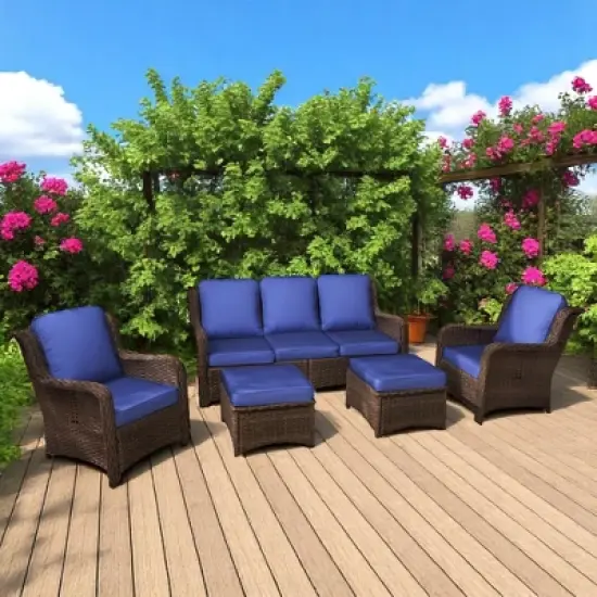 3-Seat Outdoor Couch Set with 2 Single Chairs and 2 Ottomans, Weather-Resistant Cushions, Steel Frame image {15}