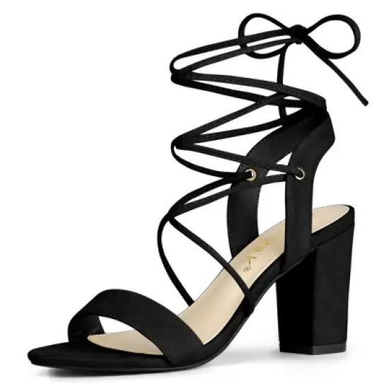 Allegra K Women's Lace Up Block High Heels Sandals image {7}