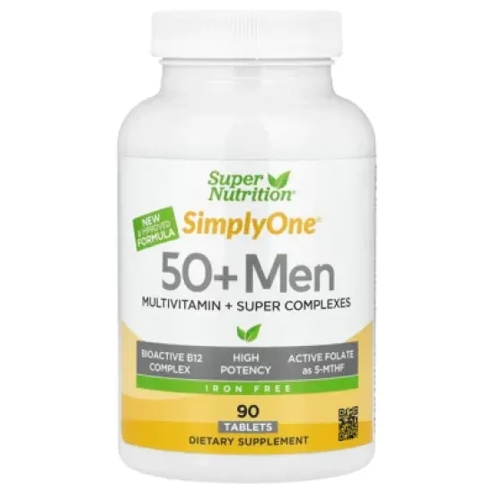 Super Nutrition Simply One, Men's 50+ Multivitamin with Super Adaptogens, Greens, Spices, & Antioxidant, Iron Free, 90 Tablets image {5}