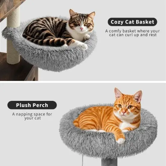 54in Tall 2-in-1 Wooden Cat Tree, Modern Multi-Level Pussy Tower Condo Toilet Furniture, Large Cat Play House, Scratching Post and Dangling Balls image {3}
