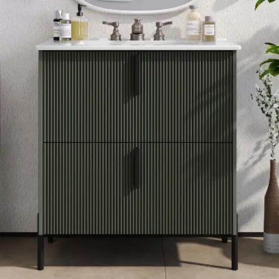 Christopher Knight Home Sephera Modern 30" Bathroom Vanity with Ceramic Sink and Drawers image {8}