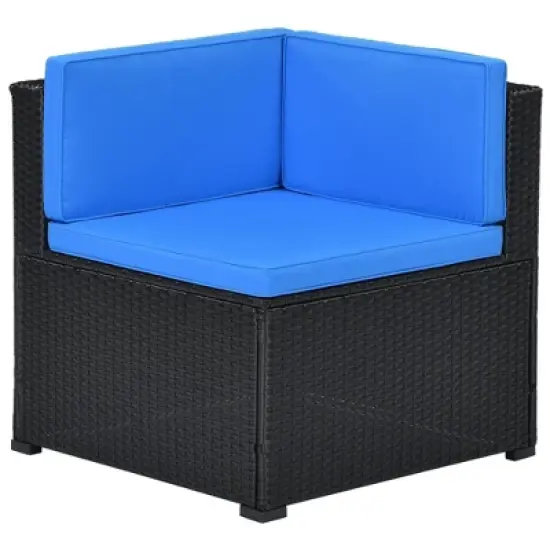 5pc Wicker Patio Sectional Seating Set with Cushions - Black/Blue - GODEER image {11}