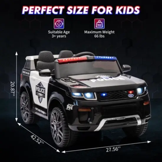 Kids Ride on Police Car, 12V Electric Truck for Toddlers, Ride on Toy with Remote Control, Intercom, Flashing Light&LED Lights, Handle image {5}