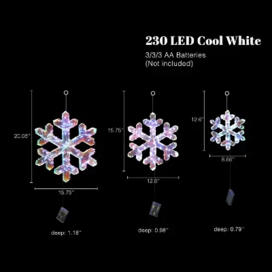 LuxenHome 3-Piece Snowflake Holiday Decoration Set with Battery-Operated Lights Clear image {1}