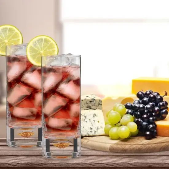 Berkware Elegant Highball Glasses with Unique Embedded Gold Flake Design - 8.5oz image {3}