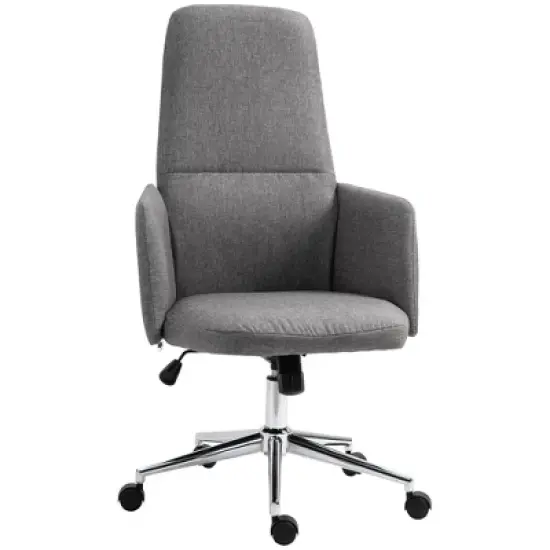 Vinsetto High Back Office Chair Breathable Fabric Computer Home Rocking Seat with Swivel Wheels, and Padded Arms, Gray image {3}