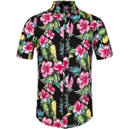 Lars Amadeus Men's Summer Floral Print Short Sleeve Button Down Beach Hawaiian Casual Shirt image {17}