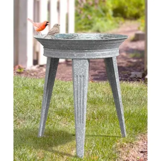 Panacea 82930 Galvanized Vinage Style 3 Legged Metal Bird Bath and Pedestal Stand for Patios, Porches, & Decks, 18 Inch Diameter, 22 Inch Height, Gray image {2}