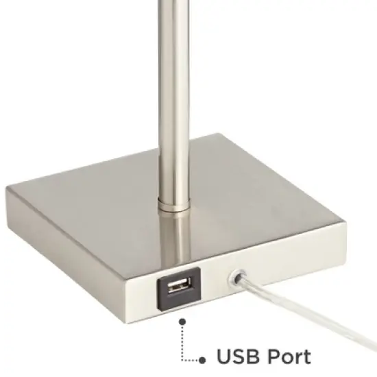 360 Lighting Franco Modern Table Lamps 26 1/2" High Set of 2 Brushed Nickel with USB Charging Ports White Square Shade for Bedroom Living Room Desk image {3}