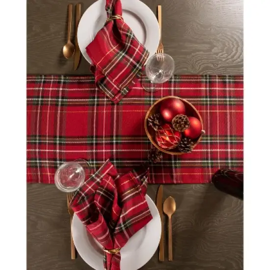 Design Imports  Christmas Metallic Plaid Table Runner, Red Tartan, 14X72" image {4}
