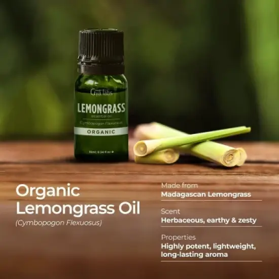 Gya Labs USDA Certified Organic Lemongrass Essential Oil for Diffuser - Organic Lemongrass Oil for Skin (0.34 Fl Oz) image {4}