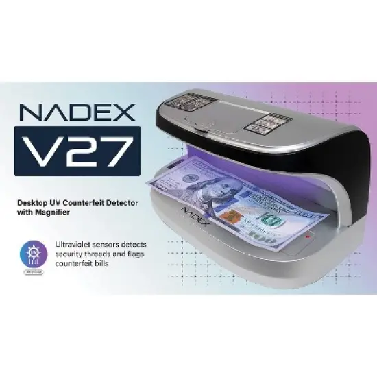 Nadex Coins&trade; V27 Desktop UV Counterfeit Detector with Micro Print Magnifier in Silver image {6}
