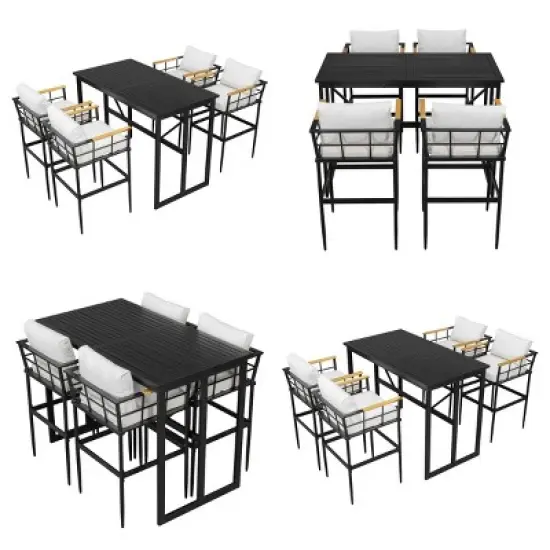 5-Piece Outdoor Dining Set, Patio Bar Sets with Dining Table and High Seat Dining Chairs, Iron Chairs with Foam Cushions&ndash;Cuddlewood image {4}