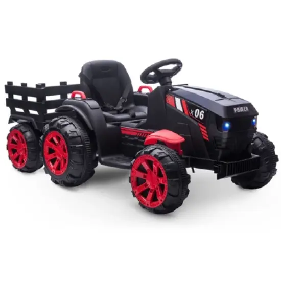 Acekool 12V Electric Ride-On Tractor with Trailer & Remote Control, Music, LED Lights, Safety Belt, 3 Speeds, Battery Powered Kids Vehicle image {7}