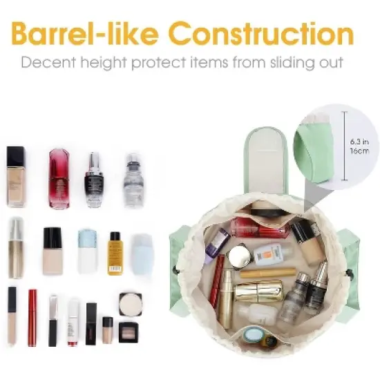 Narwey Barrel Drawstring Makeup Bag Large Floral Cosmetic Bag image {1}