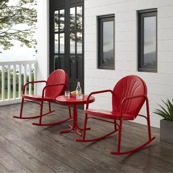Griffith 3pc Outdoor Rocking Chair Set - Red - Crosley image {8}