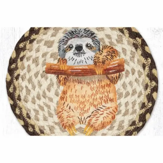 Earth Rugs Sloth Printed Round Jute Trivet &ndash; 10" Relaxed Jungle Animal Design with Heat-Resistant Eco-Friendly Braided Construction image {1}