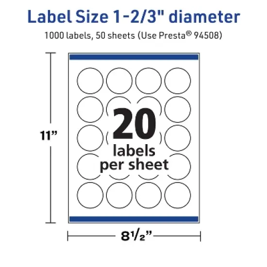 Avery TrueBlock Matte White Paper Labels,  1-2/3" diameter Round image {4}