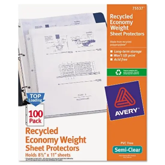 Avery Top-Load Recycled Polypropylene Sheet Protector Semi-Clear 100/Box 75537 image {8}