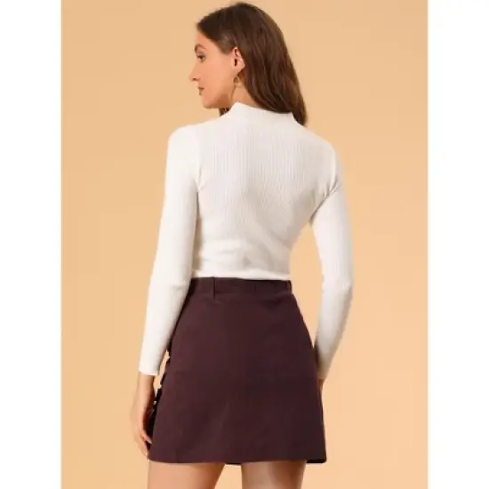 Allegra K Women's Corduroy Vintage Button Decor Ruffled Trim High Waist Mini Skirt image {4}