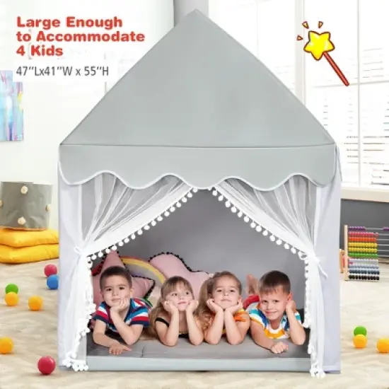 Costway Kids Play Tent Large Playhouse Children Play Castle Fairy Tent Gift w/ Mat Gray image {1}