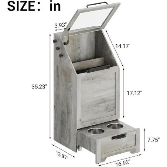 90cm Pet Feeder Station Cabinet, Flip-Top Dog Food Storage with 2 Raised Stainless Steel Bowls, Pet Toy Organizer for Large/Medium/Small Pets image {6}