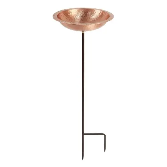 39.25" Hammered Solid Copper Birdbath with Stake Satin Copper - ACHLA Designs: Weather-Resistant, Garden Accent image {3}