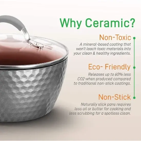 NutriChef NCCW11GD 11 Piece Nonstick Ceramic Coating Diamond Pattern Kitchen Cookware Pots and Pan Set with Lids and Utensils, Gray (2 Pack) image {4}