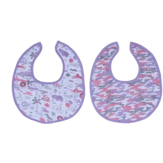 Bacati - Jungle Safari Lilac/Coral Muslin 4 pc Bibs/Burpies image {5}