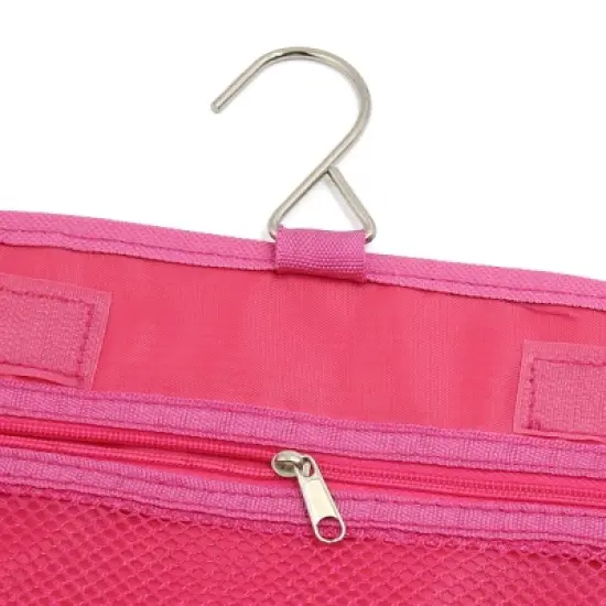 Unique Bargains Hanging Organizer 7 Pockets Cosmetic Wash Case Toiletry Storage Canvas Bag Pink image {3}