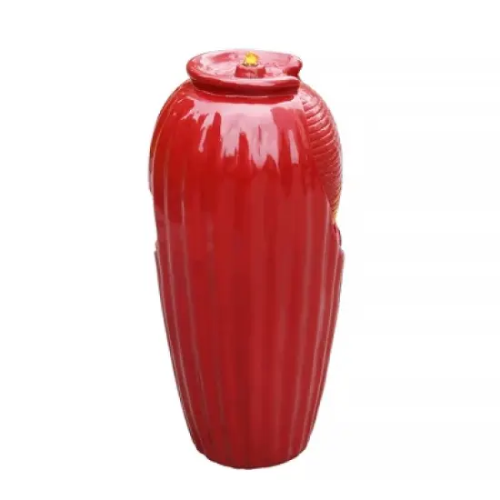 Teamson Home Indoor/Outdoor Contemporary Vase Water Fountain with LED Lights, Red image {5}