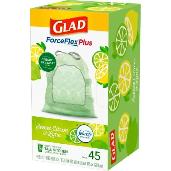 Glad ForceFlex MaxStrength Tall Kitchen Drawstring Trash Bags - Febreze Sweet Citron & Lime - 13 Gallon/45ct image {10}