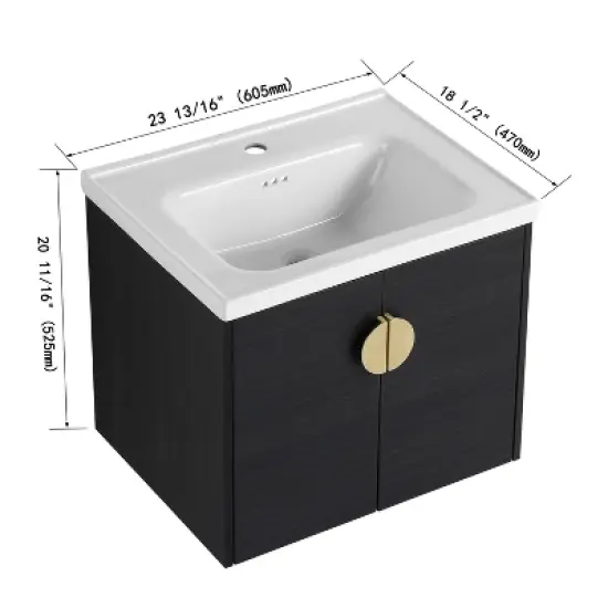 Bathroom Vanity with Sink and Soft Close Door for Small Bathrooms, Black - ModernLuxe image {3}