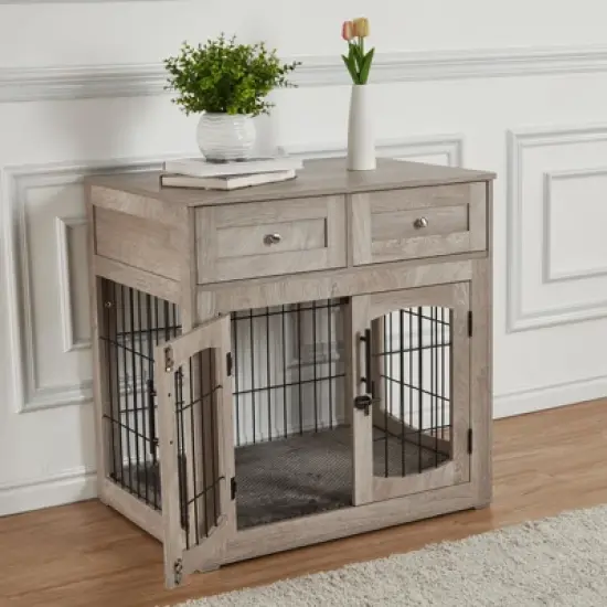 Dog Crate Furniture,Wooden Dog Crate End Table,39.43 Inch Dog Kennel with Drawers image {7}