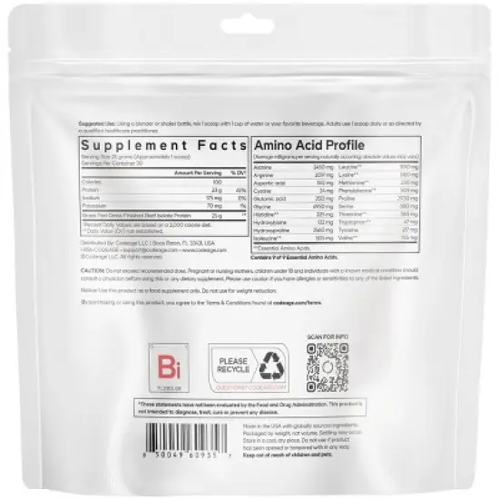 Codeage Grass-Fed Beef Isolate Protein Powder Supplement, 20 Amino Acids, Collagen-Rich - 26.45 oz image {1}