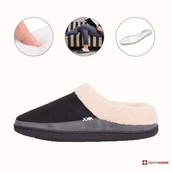 Alpine Swiss Paul Mens Memory Foam Fleece Clog Slippers House Shoes image {1}