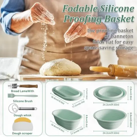 PAIHOME Bread Proofing Basket Set, Starter Kit for Sourdough Baking, Silicone Banneton Bowls for Artisan Loaves image {4}