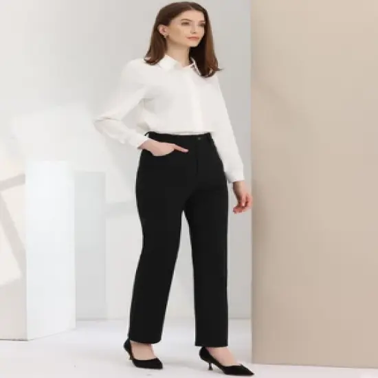 Allegra K High Stretch Pants for Women's Straight Leg Work Office Casual Trousers image {3}