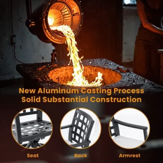 UNISOAR Modern Classic 5PC Outdoor Patio Dining Set, Rectangular Table & 4 Rock Dining Chairs, Cast Aluminum, Textured Ember Black image {7}