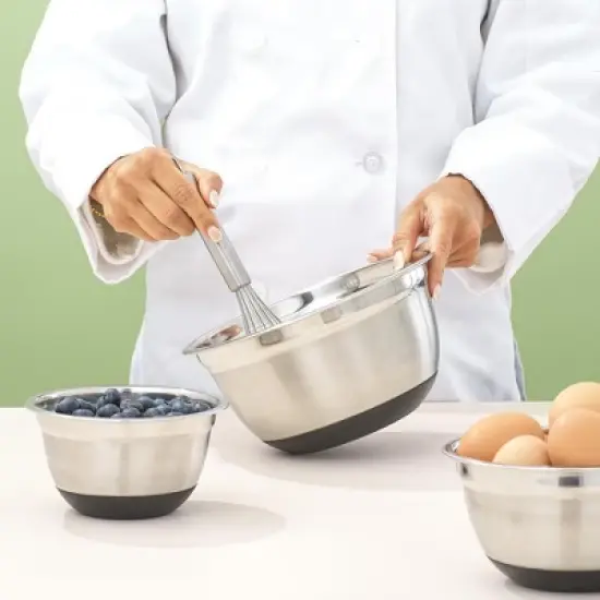 JoyJolt Stainless Steel Mixing Bowls with Silicone Base & Lids - Set of 7 - Silver/Black image {4}