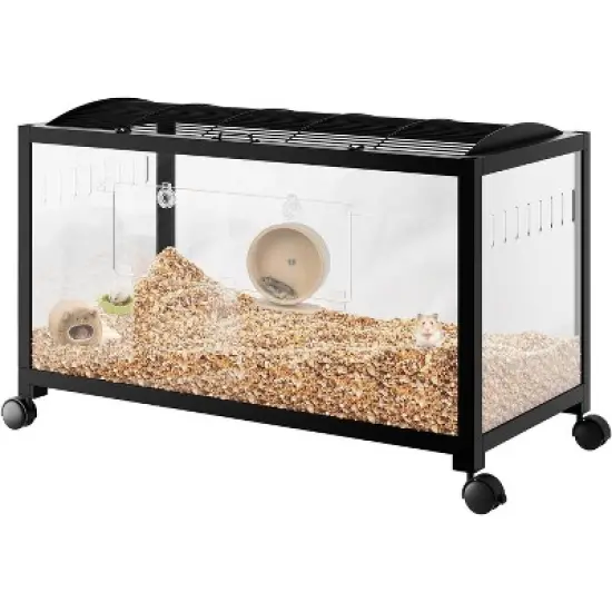 Acekool Large 3-Tier Hamster Cage, Metal & Glass Small Animal Habitat with Wheel, Deep Bottom, Ramps & Accessories, Black image {8}