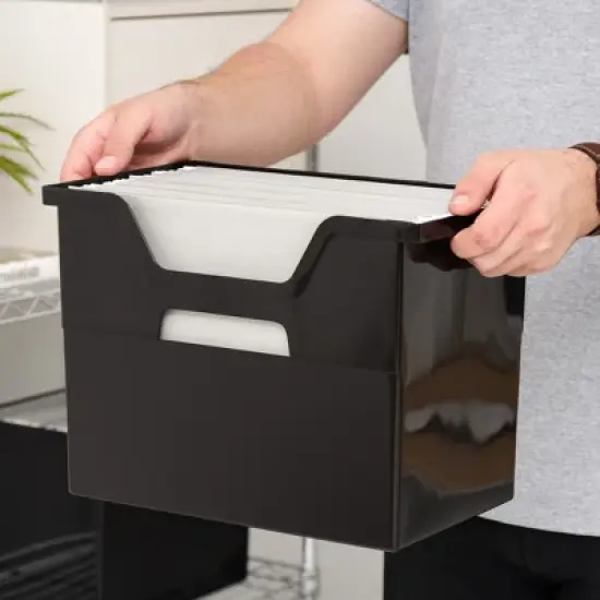 IRIS USA Portable Letter Size Desktop File Box with Open Lid, Side Handles, Hanging File Folders image {3}