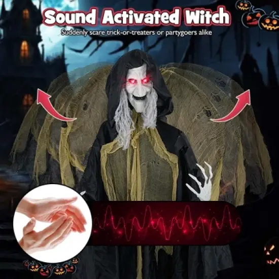 Costway 8.2 ft Halloween Standing Witch Voice Activated Animatronic Ghost with Lighted Eyes image {5}