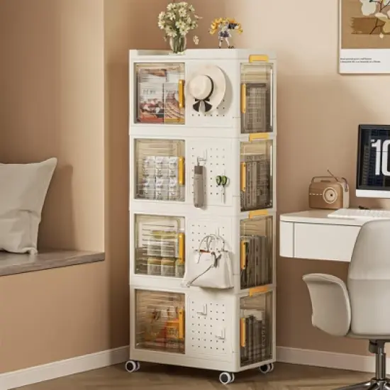 Stackable Storage Bins with Lids 4-Tier, Plastic Storage Bins with Wheels and external Hooks, Mobile Multifunction Utility Storage Organizer image {6}