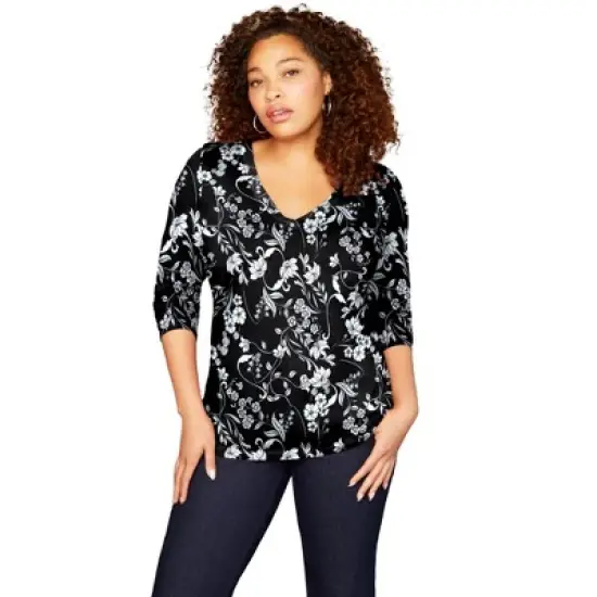 June + Vie by Roaman's Women&rsquo;s Plus Size Long-Sleeve V-Neck One + Only Tee image {7}