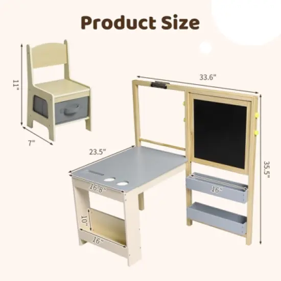 Wooden Easel for Kids, Kids Art Table and 2 Chairs,Art Center with Double-Sided Blackboard & Whiteboard, Paper Roll for Drawing image {1}
